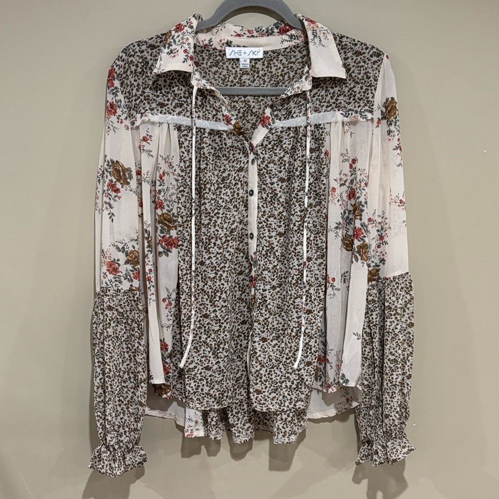 Patchwork balloon sleeve boho top - image 7